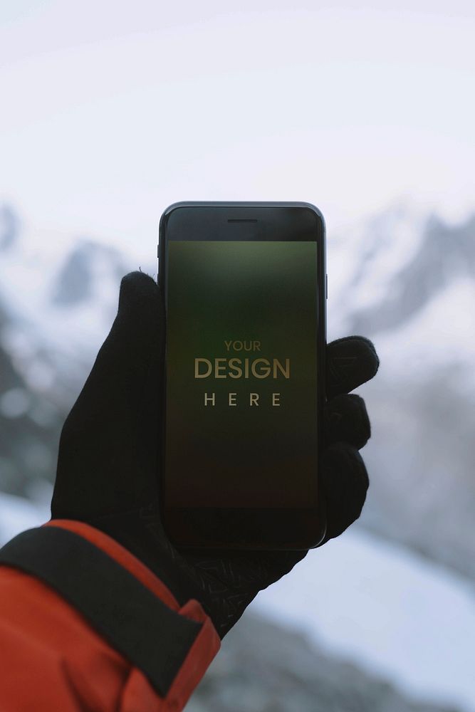 Mobile phone screen mockup overlooking the Mont Blanc massif