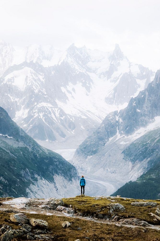 Man watching Chamonix Alps in France