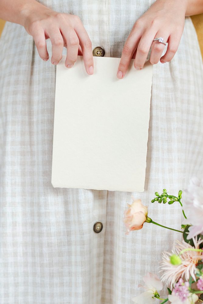 Bride holding a blank card mockup