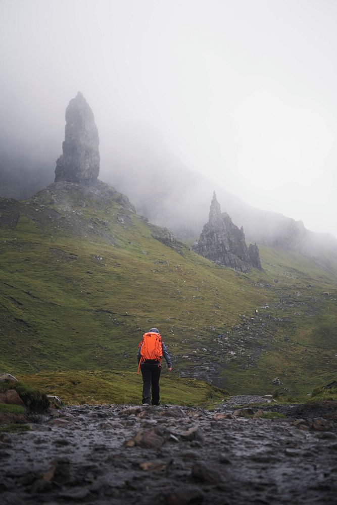 Hiker at The Storr on Isle of Skye, Scotland