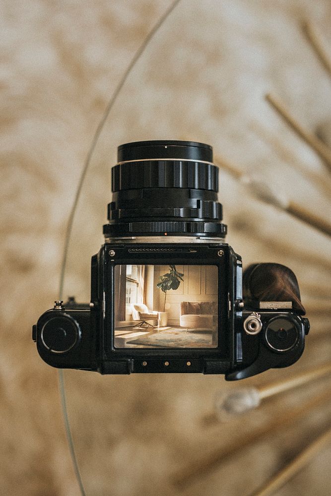 Livingroom interior through the lens of an analog camera