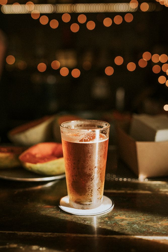 Beer glass on a bar counter