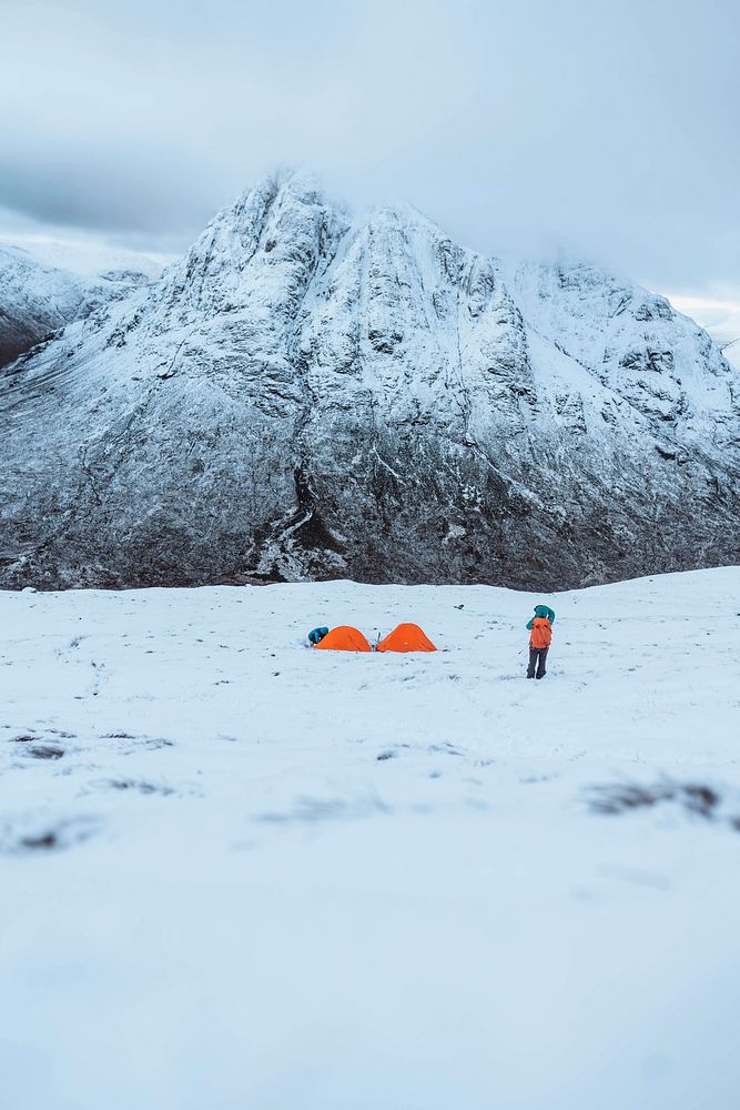 Tents at a snowy mountain