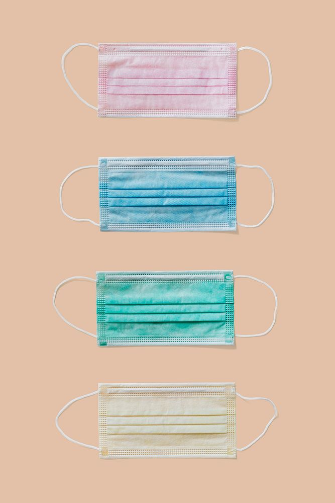 Surgical mask collection on a beige background 