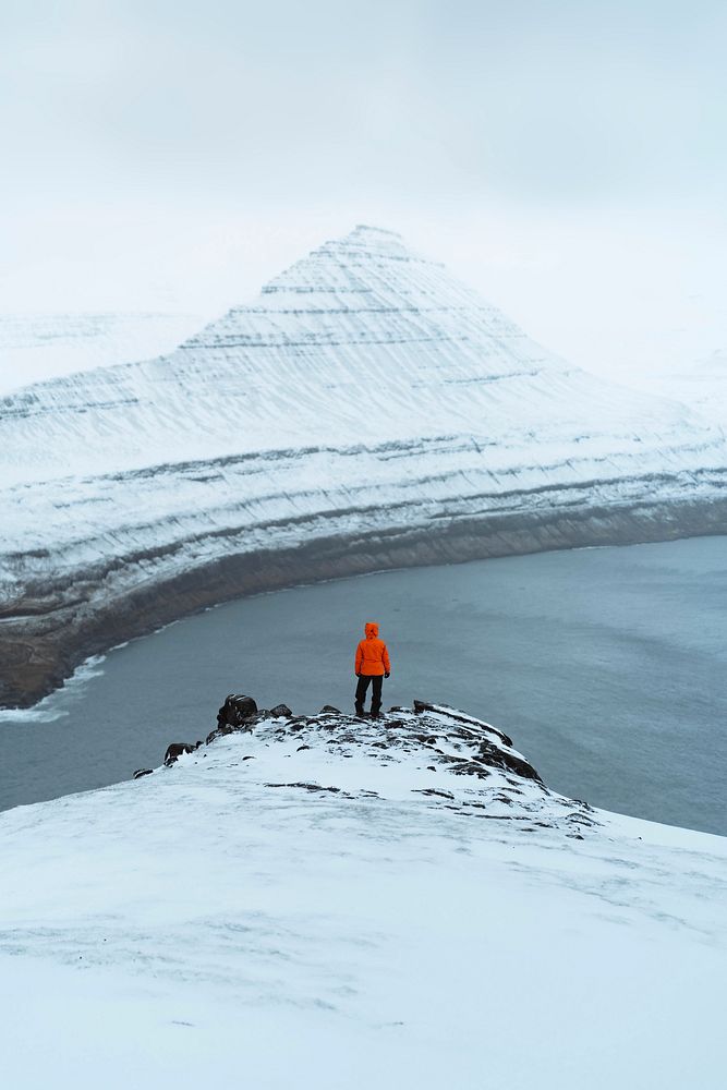 View of snowy Hv&iacute;thamar mountain in the Faroe Islands