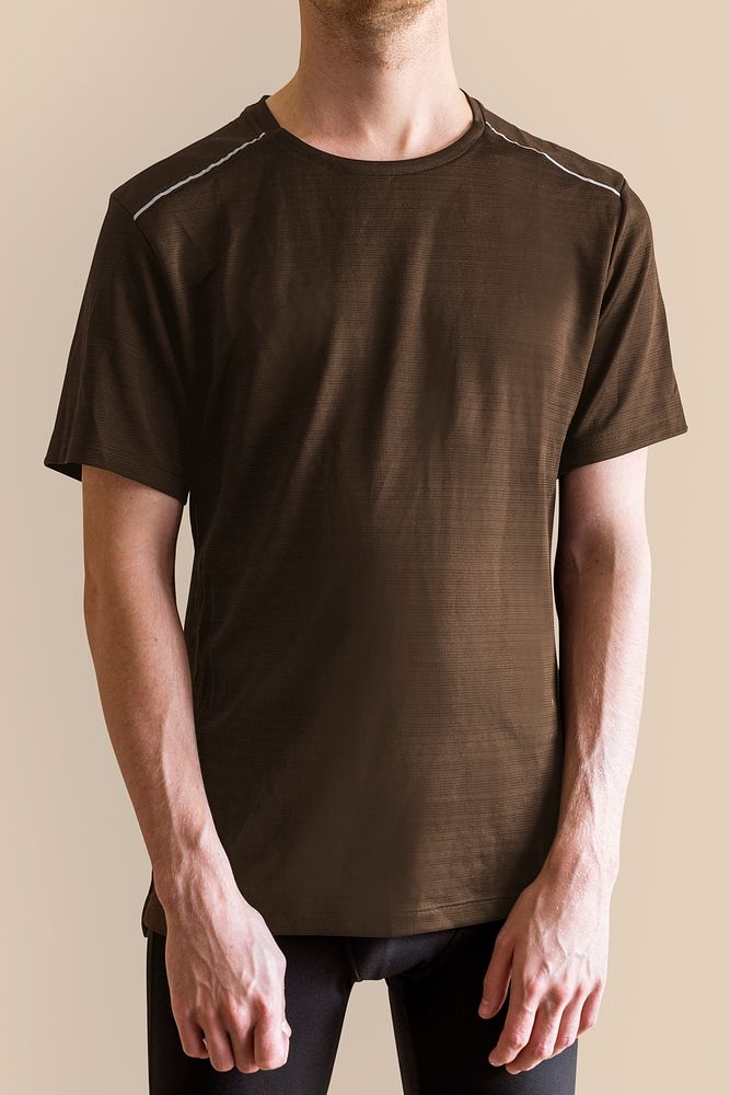 Man in brown sport t-shirt studio shot