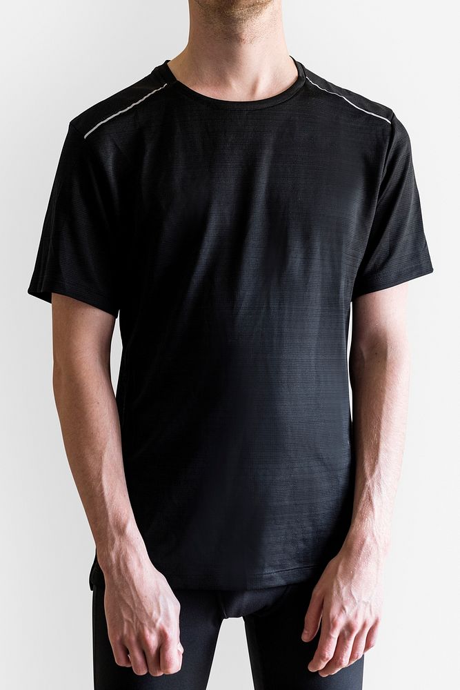 Man in black sport t-shirt studio shot