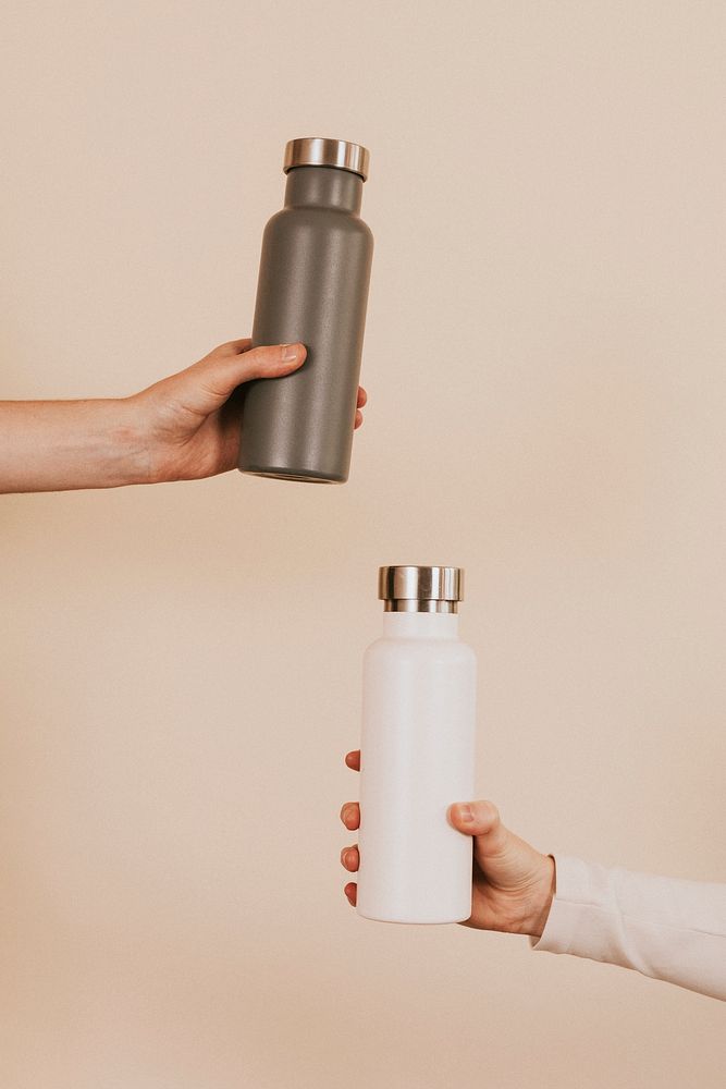 Gray and white water bottle mockups