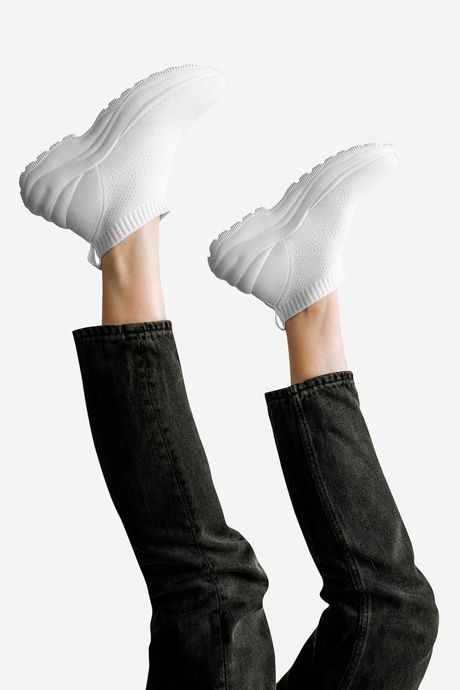 Women's white sneakers psd apparel mockup