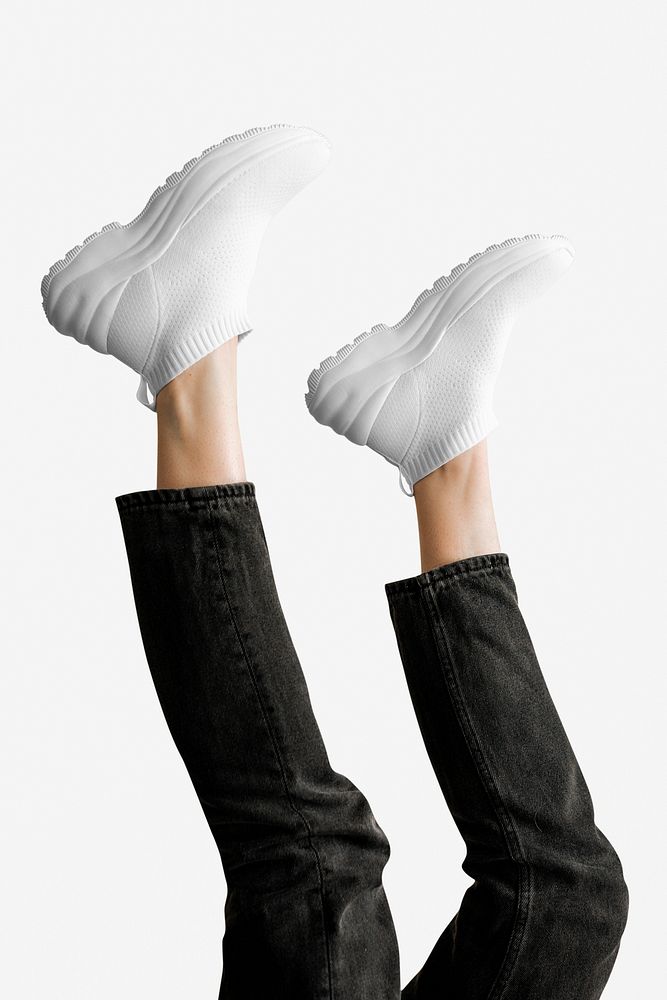 Model wearing white sneakers women's apparel mockup