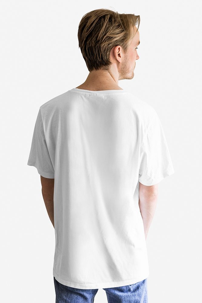 Man in white t-shirt blue jeans