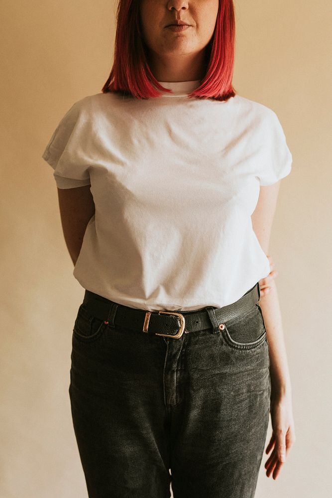 Women's white t-shirt blue jeans mockup