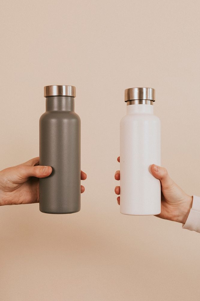 Gray and white water bottle mockups