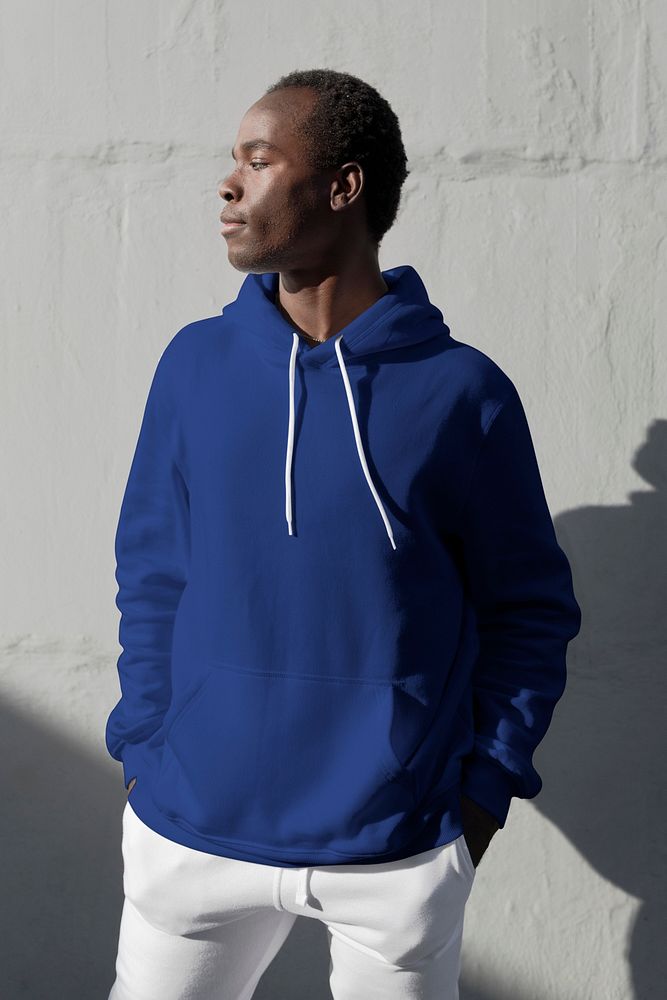 Stylish dark blue hoodie mockup psd streetwear men&rsquo;s apparel fashion