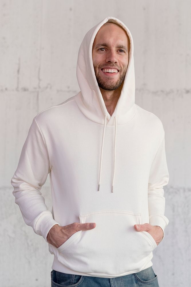 Simple white hoodie mockup psd fashion menswear