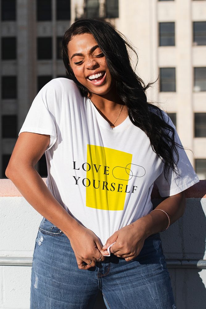 Printed white t-shirt mockup  love yourself plus size women&rsquo;s fashion