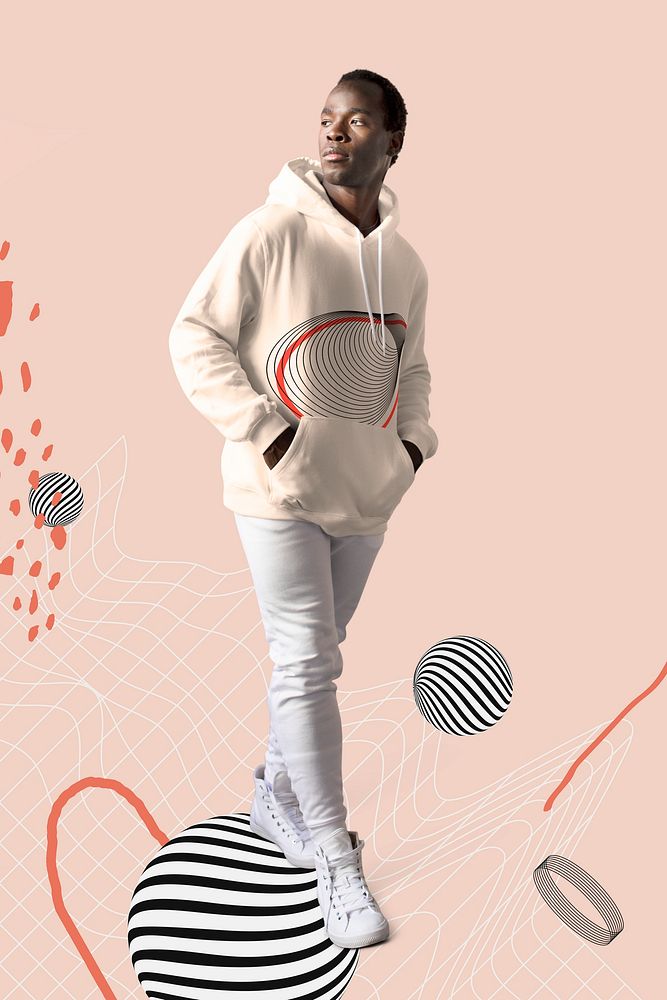 Sporty outfit mockup psd hoodie and sweatpants white aesthetic vaporwave background
