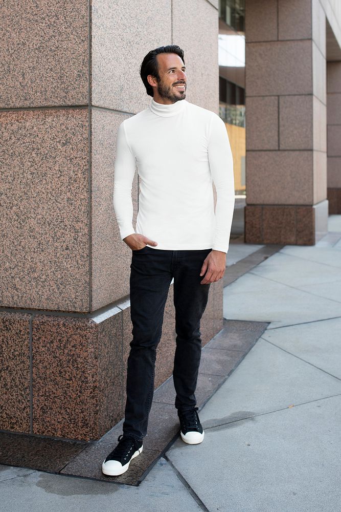 Simple white turtleneck mockup psd shirt street style men&rsquo;s fashion
