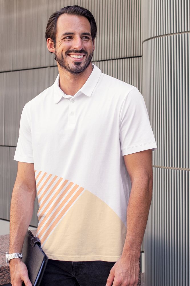Men's polo shirt in white aesthetic design casual attire