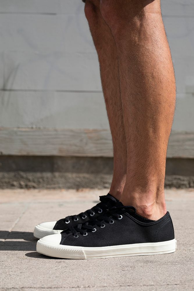 Black canvas sneakers mockup psd men&rsquo;s shoes apparel shoot