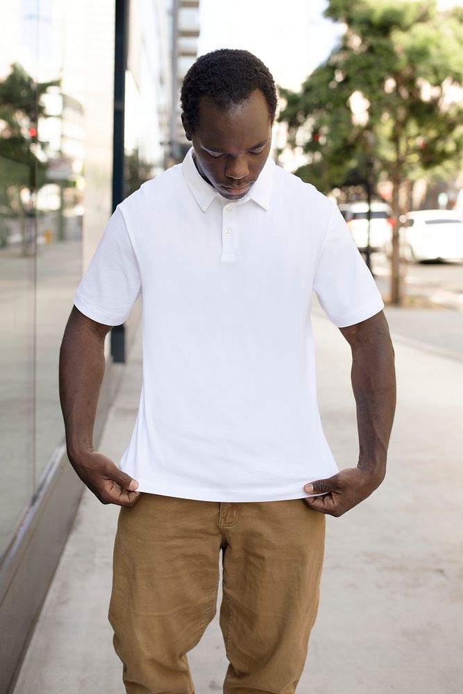 White polo shirt mockup psd men's casual attire menswear