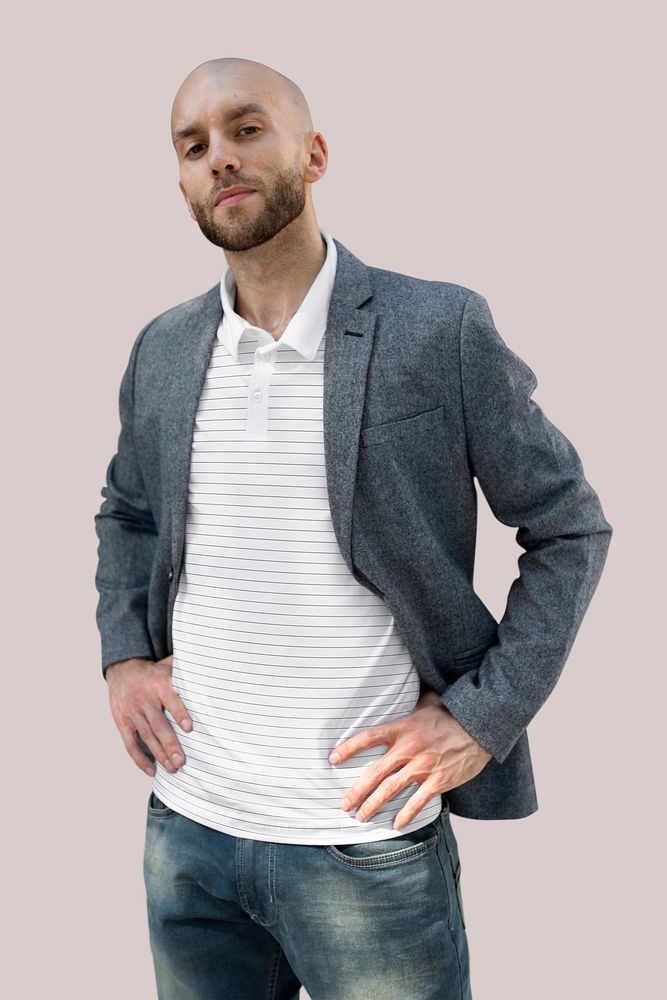 Striped polo shirt mockup psd formal fashion apparel studio shoot