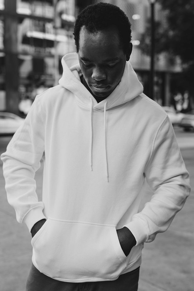 Black and white hoodie street style men's fashion portrait