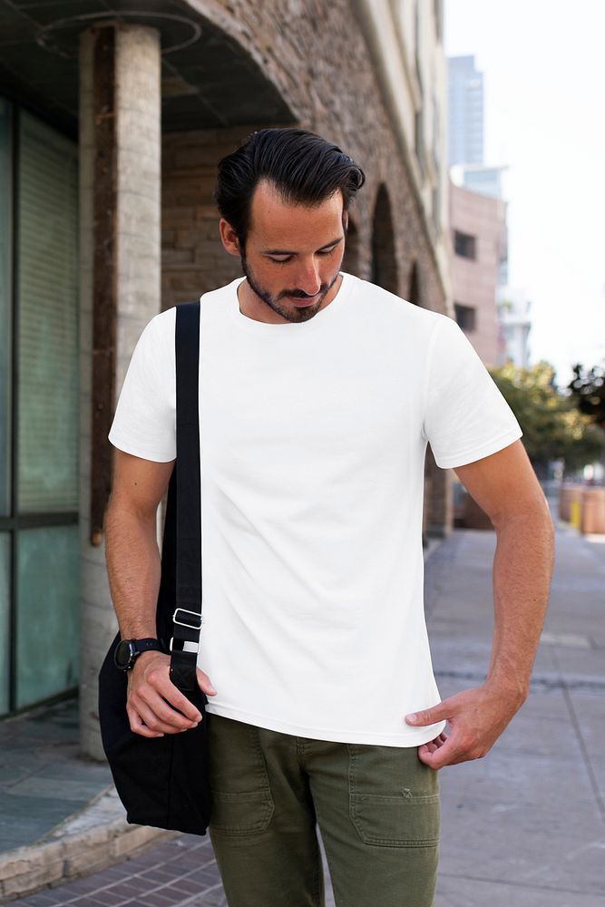 Casual dressed man mockup psd heading to work outdoor photoshoot