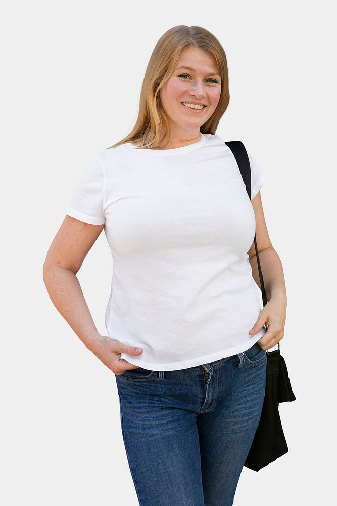 Minimal white t-shirt mockup psd women&rsquo;s plus size street style apparel