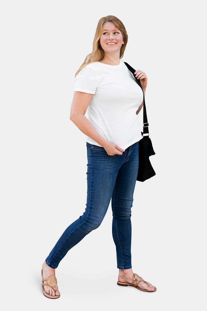 Minimal white t-shirt mockup psd women&rsquo;s plus size street style apparel