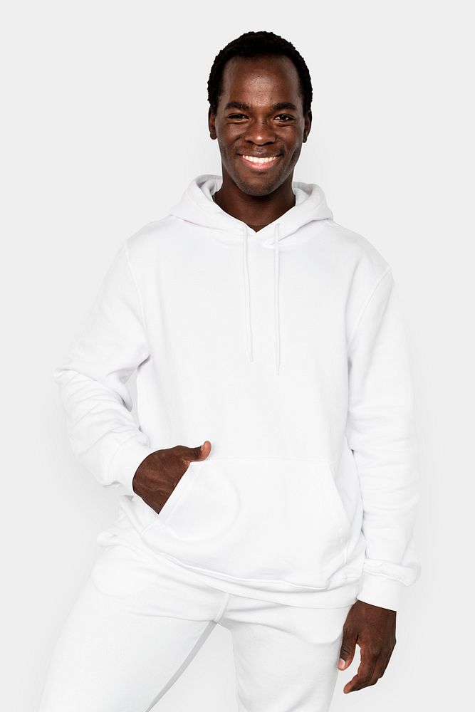 Stylish white hoodie mockup psd streetwear men’s apparel fashion