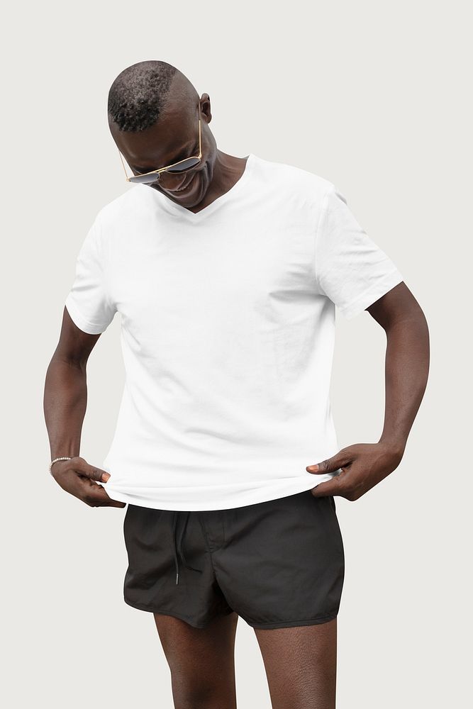Men&rsquo;s apparel t-shirt psd mockup summer fashion studio shoot