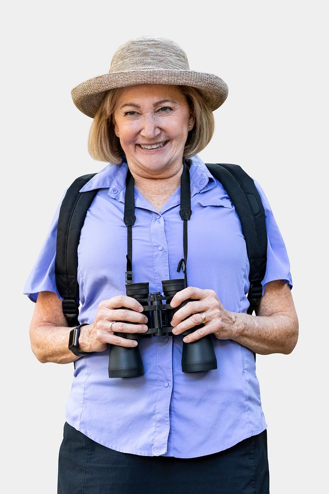 Senior woman shirt mockup psd ready for an adventure