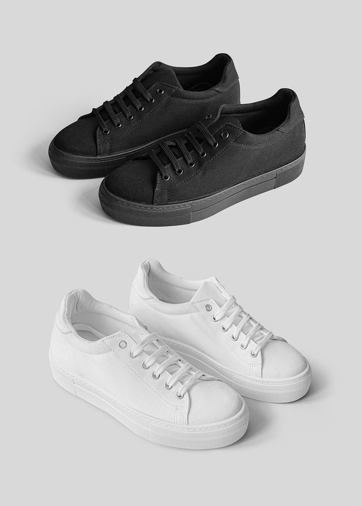 Black and white sneakers psd mockup pairs