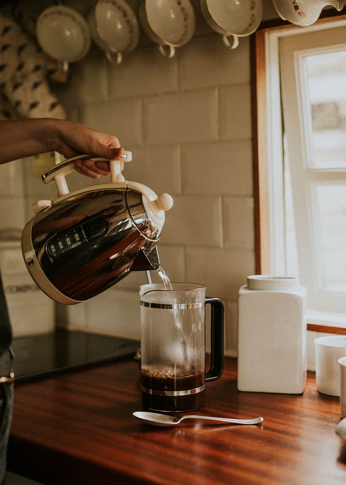 French press coffee for breakfast in the kitchen