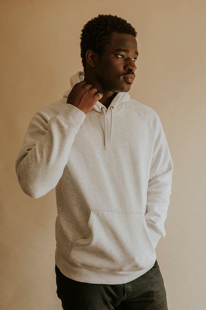 African American man in white hoodie mockup