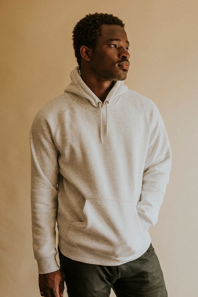 African American man in white hoodie mockup