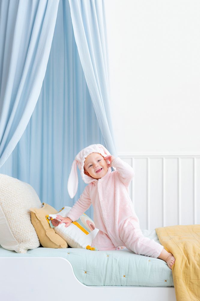 Cute baby in an Easter bunny costume