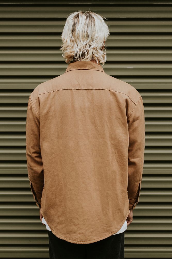Jacket mockup psd on urban male model back view