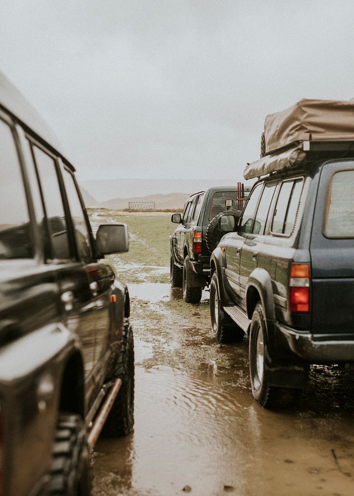 SUV cars off roading in nature