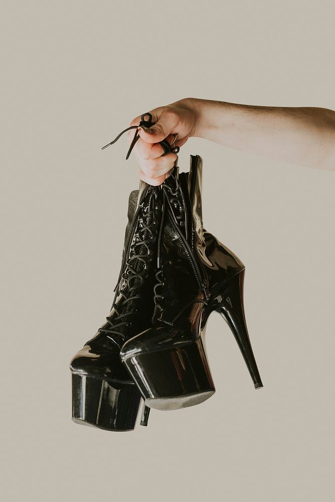 Black heel boots psd, shiny lace ups
