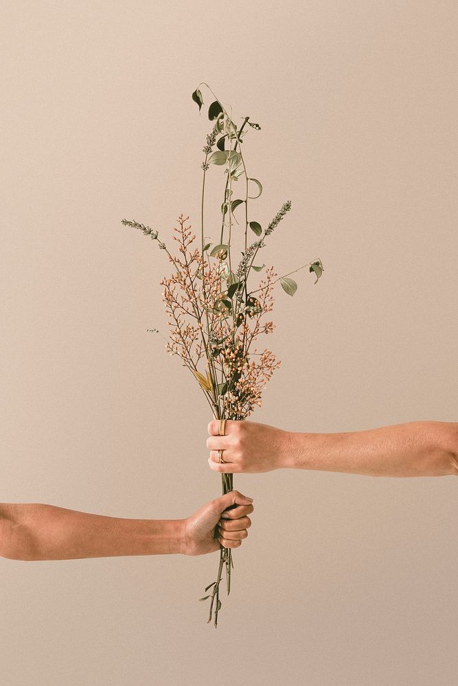 Feminine image background, women holding flowers