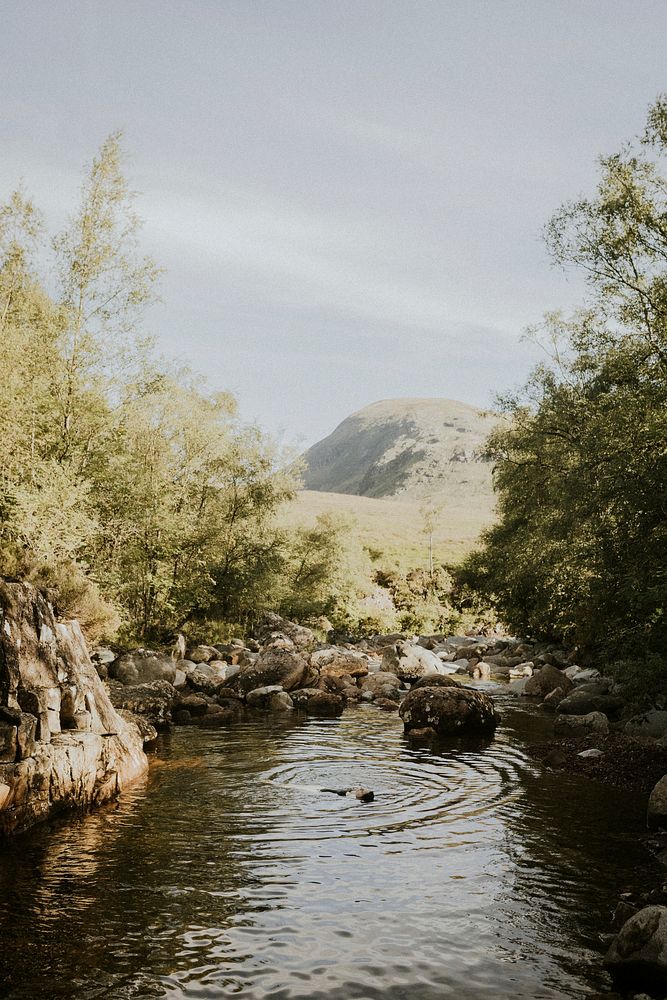 Aesthetic water scene at Glen Etive, Scottish Highlands