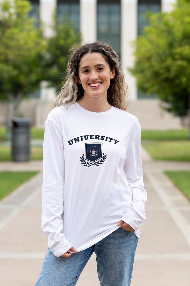 Long sleeve shirt mockup psd, college apparel for university students