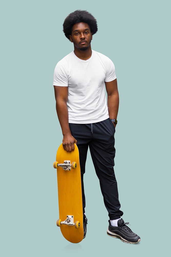 Man with yellow skateboard psd