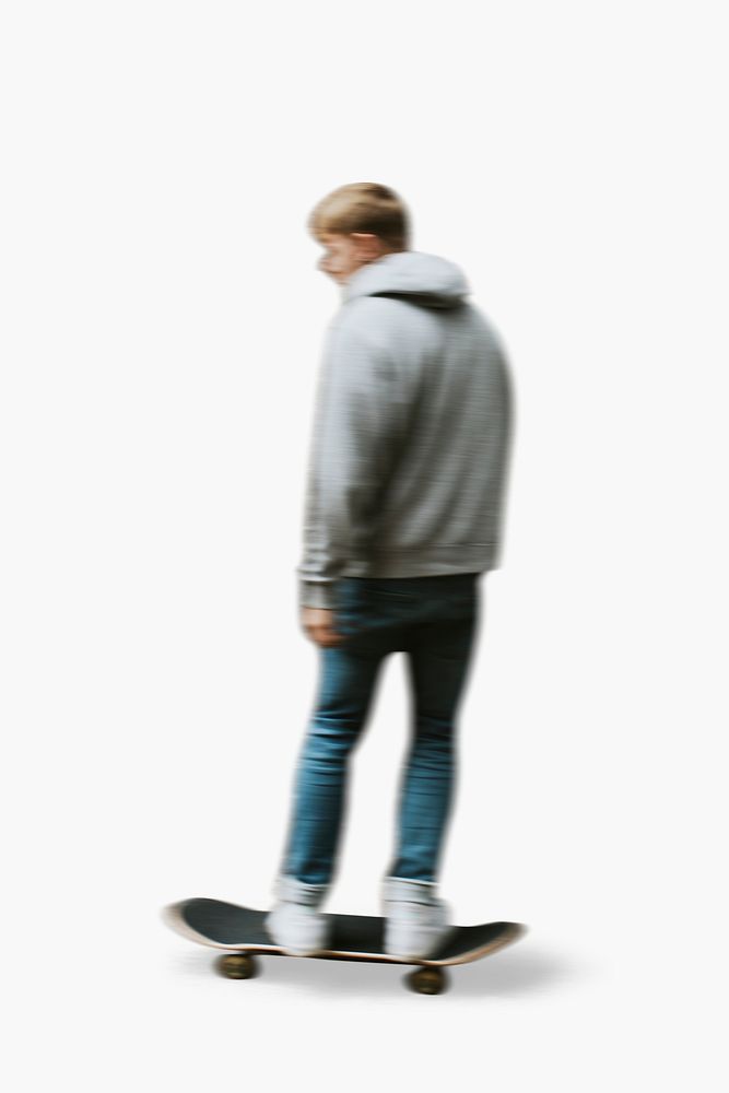 Skater in gray hoodie, rear view psd