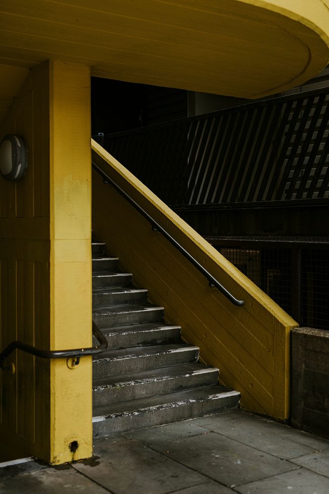 Yellow stairs, building exterior design