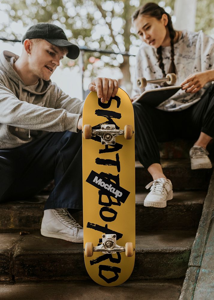 Customizable skateboard mockup, sport product psd