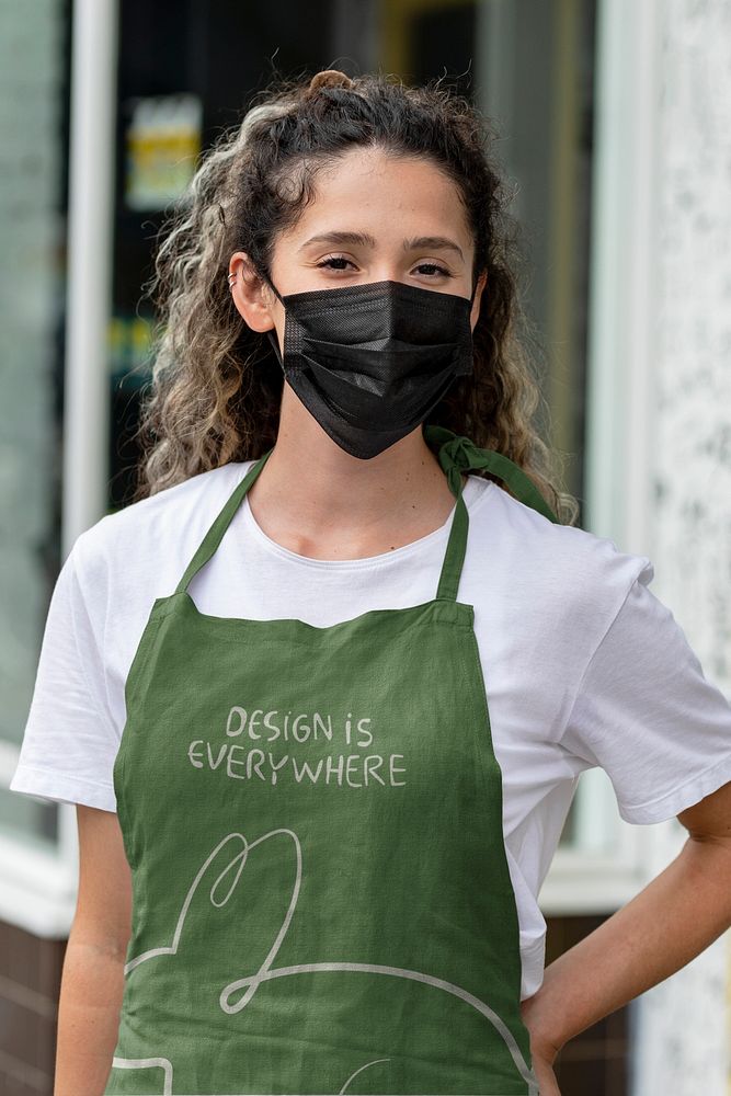 Apron mockup psd, small business owner, new normal lifestyle