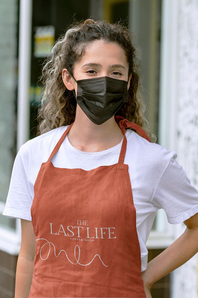 Apron mockup psd, small business owner, new normal lifestyle